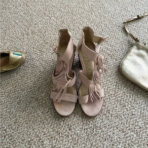 Society Blush Fringe Heeled Sandals
